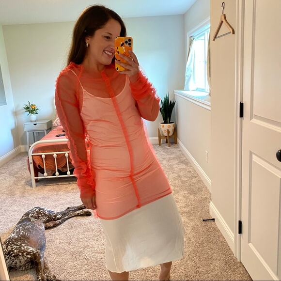 Molly Goddard Hot Pink Mesh Nylon Organza Long Sleeve Mini Dress Small - Picture 13 of 16